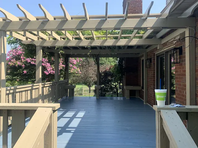 Covered patio and deck remodel with wood pergola