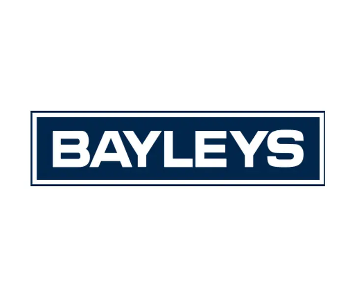Logo with the word "BAYLEYS" in white, bold letters on a dark blue rectangular background.