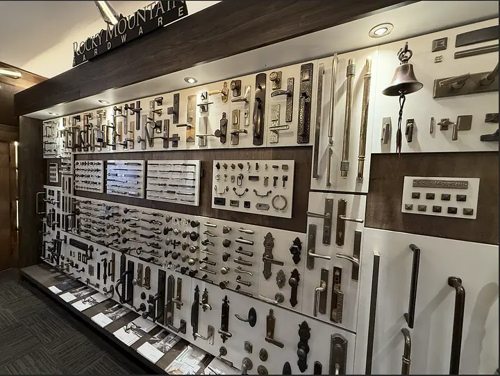 Long Rocky Mountain Hardware display wall inside the Don’s showroom