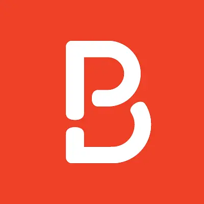 White stylized "B" on a red background.