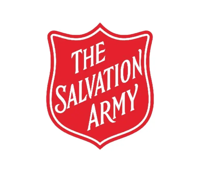 Red shield logo with white text reading "The Salvation Army."